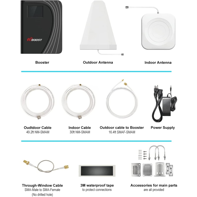 Hiboost Home MultiRoom - Cell Phone Signal Booster | Boosts 4G LTE & 5G up to 6,000 sq ft for All U.S. Carriers - Verizon, AT&T, T-Mobile & More | Touch Screen Monitor with 2 Antennas| FCC Approved